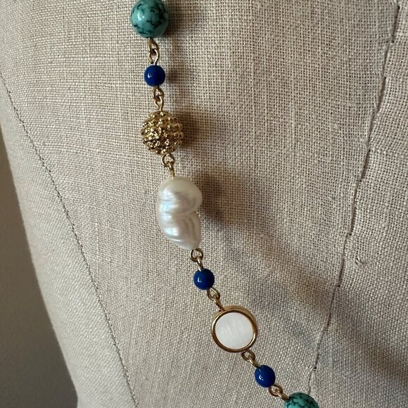 Talbots Semiprecious Long Layering Multi Stone Necklace Gold Tone 33.5" Artsy - Picture 3 of 7